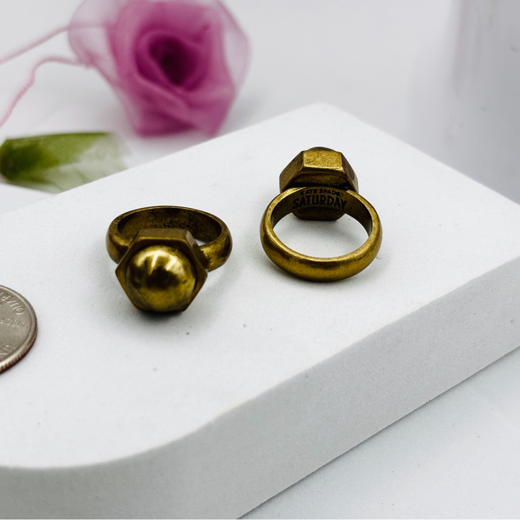 Vintage Kate Spade Saturday Antique Gold Tone Rivet Ring Size Of 7 Signature